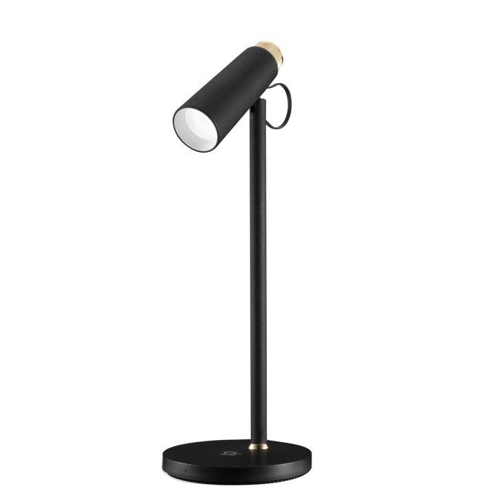 Immax TIT LED galda lampa ar Qi uzlādi, melna ar zelta elementiem