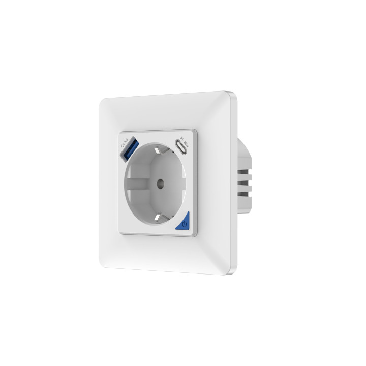 Immax NEO Smart iekštelpu ligzda bez tapas, F tips, 1xUSB, 1xUSB C, PD 20W, Zigbee
