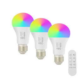Immax NEO LITE Smart 3x spuldze LED E27 11W RGB + CCT krāsa un balta, regulējama, WiFi, Bāka, tālvadības pults