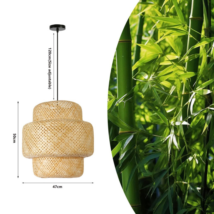 Immax BOHO HILO dizaina piekarināms gaismeklis, D50cm. E27, bambuss