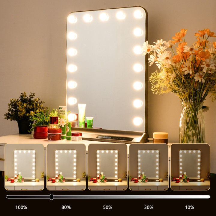 LED Immax HOLLYWOOD kosmētikas spogulis CCT, LCD displejs, USB C/A izejas, pelēks