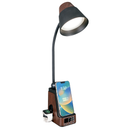 Immax IDEAL LED galda lampa ar QI uzlādi CCT tumša koka/melna