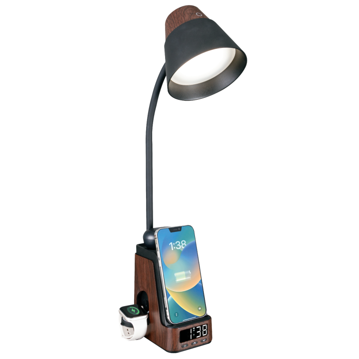 Immax IDEAL LED galda lampa ar QI uzlādi CCT tumša koka/melna