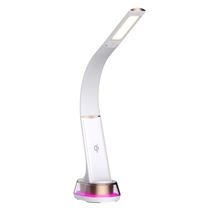 Immax CORELLA LED galda lampa ar Qi uzlādējamu baltu +zelta elementiem RGB fona apgaismojumu