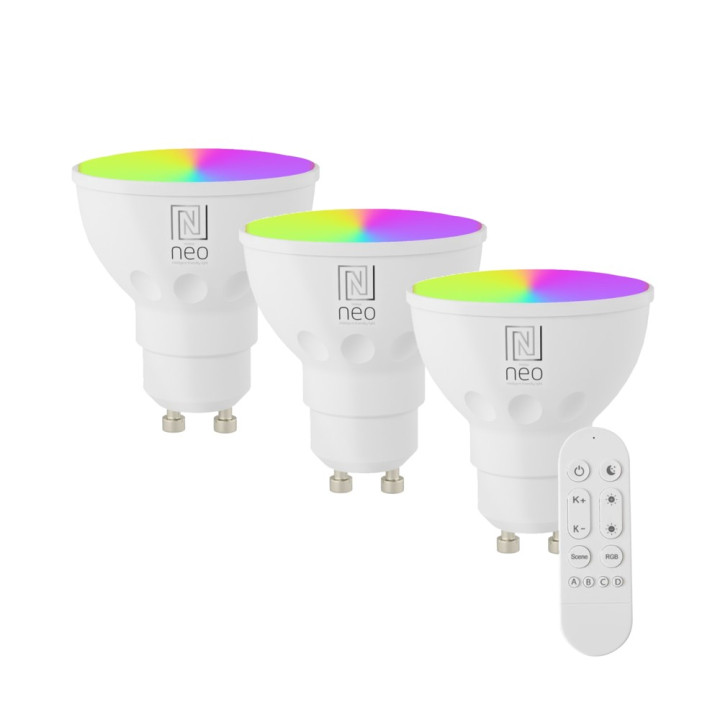 Immax NEO LITE 3x Smart spuldze LED GU10 4,8W RGB + CCT krāsa un balta, regulējama, WiFi, Bāka