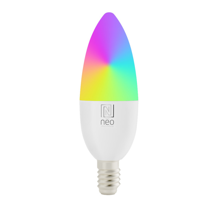 Immax NEO LITE Smart LED spuldze E14 6W RGB + CCT krāsa un balta, regulējama, WiFi, C37, Bāka