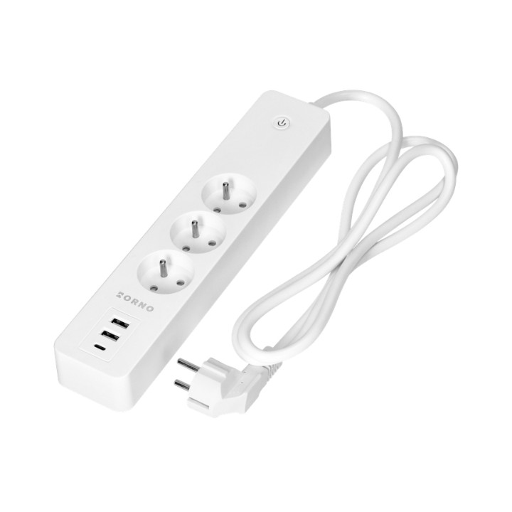 ORNO OR-SH-17520/W Viedā pagarinātājslēgs – 3 Schuko kontaktligzdas + 2 USB-A + 1 USB-C, 1,8 m kabelis, Wi-Fi, balts