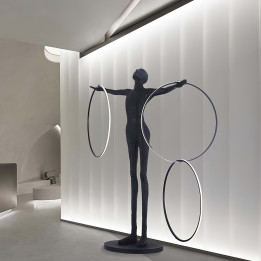 Immax SILUETTE gredzens 210 cm – skulpturāla stāvlampa, stikla šķiedra, melna, LED SMART 90W