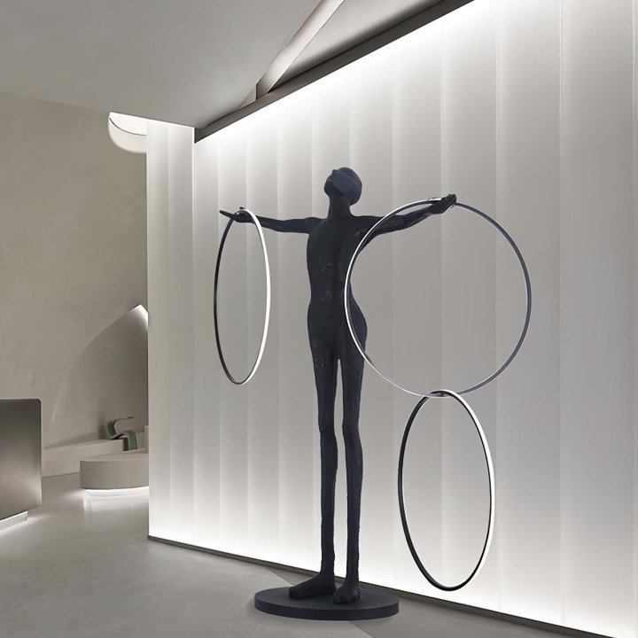 Immax SILUETTE gredzens 210 cm – skulpturāla stāvlampa, stikla šķiedra, melna, LED SMART 90W
