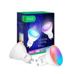 Nous P8 viedā Tuya Wi-Fi RGB spuldze (GU10 ligzda), saderīga ar materiālu, 2 iepakojumi