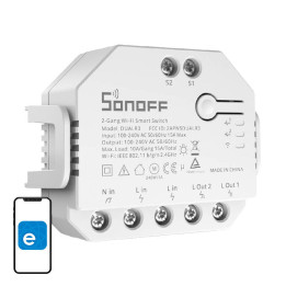 Sonoff Dual (R3) 2 grupu WiFi viedais relejs ar jaudas mērītāju un slēdža režīmu