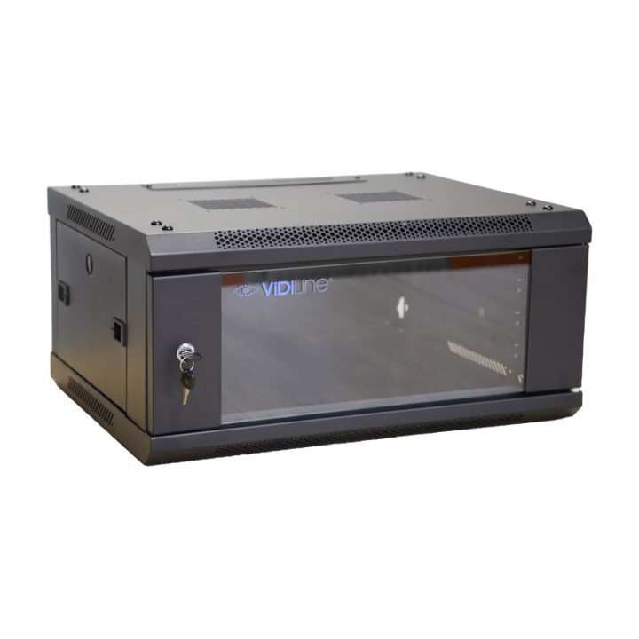 VidiLine R19-4U/450-WS_V2 Настенный стоечный шкаф высотой 19 дюймов, 4U с дверью из закаленного стекла