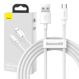 Baseus vienkāršā Wisdom datu kabeļa komplekts no USB līdz Micro 2.1A (2 gab./komplektā) 1,5 m balts