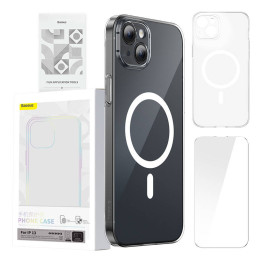 Чехол для телефона Baseus Magnetic Crystal Clear для iPhone 13 (прозрачный) с защитной пленкой из закаленного стекла и набором д