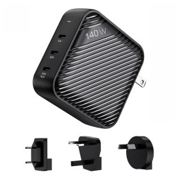 Sienas lādētājs INVZI GanHub 3x USB-C, 140W, ES/UK/AU/US (melns)