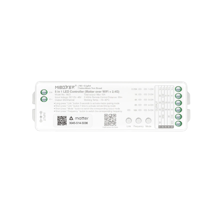 Kontrolieris 5in1 RGB+CCT Matter 12-48V 20A 2.4G ML5