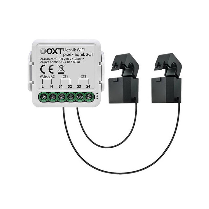 OXT modulis, mini enerģijas skaitītājs, 2 TUYA WiFi CT transformatori