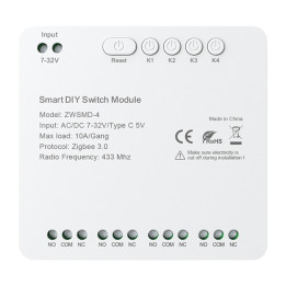 4 kanālu ZigBee slēdža modulis ar bezsprieguma līdzstrāvas 32V kontaktu Avatto ZWSMMD-4-32V