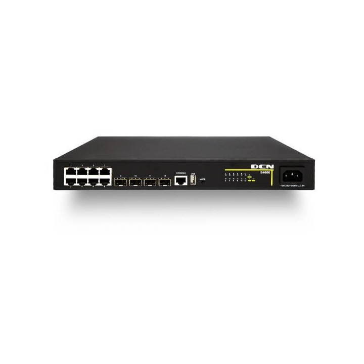 DCN Europe S4600-12X-P-SI 8 portu PoE+ slēdzis ar 4 SFP+ 10G augšupsaitēm, 125W