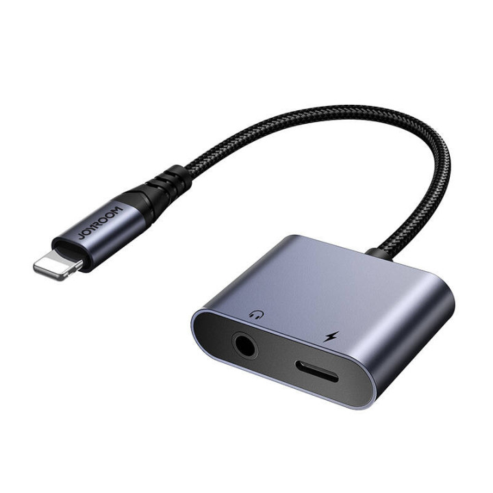 Divi vienā audio adapteris Joyroom SY-L01 Lightning līdz 3,5 mm + Lightning (melns)