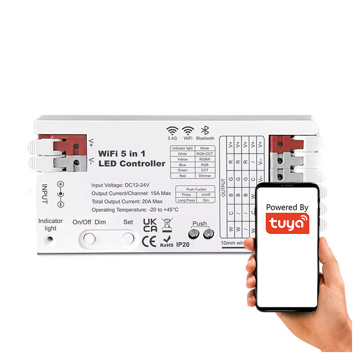 Kontroler LED 5 w 1 RGBCCT 15A RF 2,4GHz + WIFI + BLUETOOTH Seria GL TUYA