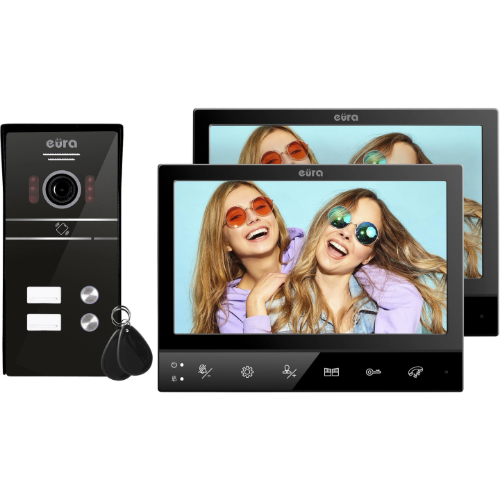 Eura VDP-80C5 video domofons divām ģimenēm melns ar āra paneli