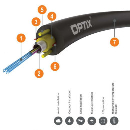 Кабель OPTIX Aramid Z-XOTKtcdD 4x9/125 ITU-T G.652D 1,2 кН (пролет 80 м)