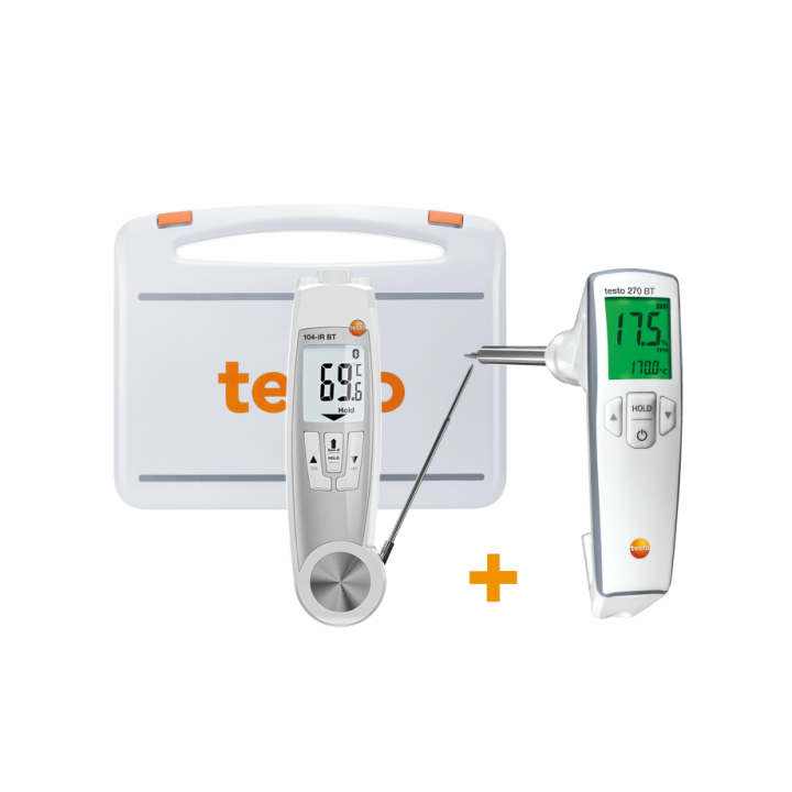 Cepamās eļļas un temperatūras mērīšanas komplekts Testo 270 BT un Testo 104-IR BT IP65