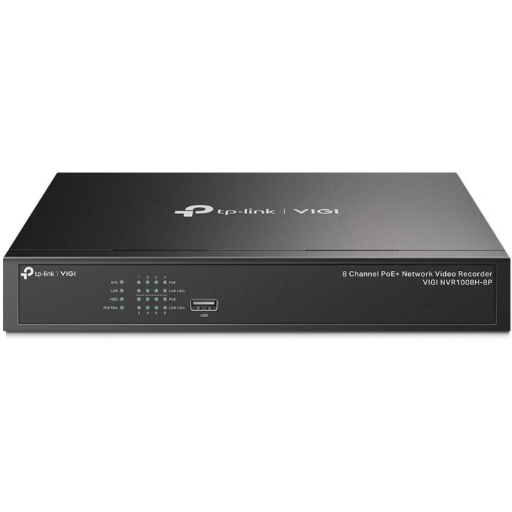 TP-Link VIGI NVR1008H-8P 8 kanālu PoE+ tīkla video reģistrators, 4K/8MP, H.265