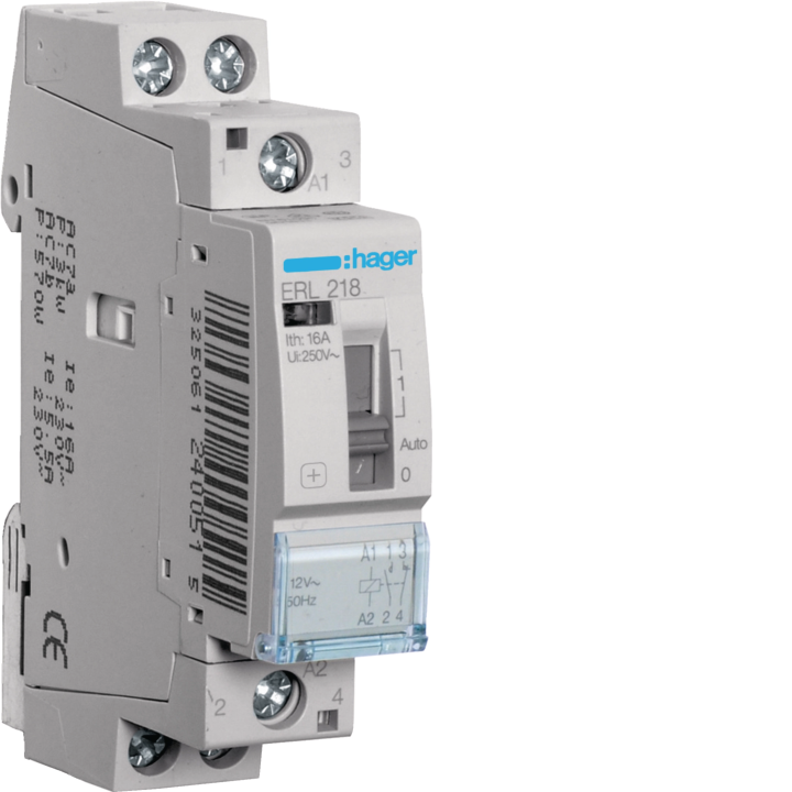 Hager ERL218 releja modulis 16A 1NO+1NC 8/12V