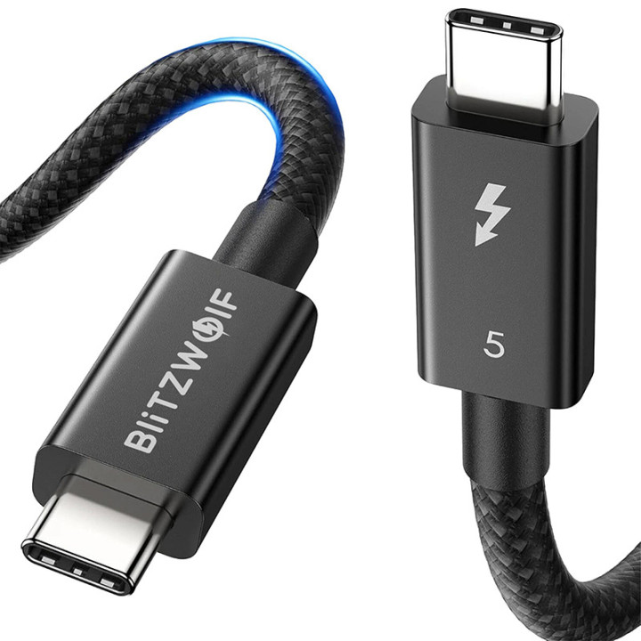 BlitzWolf BW-HDC8 240 W USB-C–USB-C kabelis, 1,5 m (melns)
