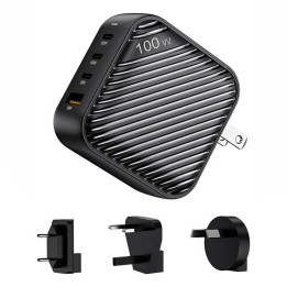 INVZI GanHub 3x USB-C + USB sienas lādētājs, 100 W, ES/AK/AU/ASV (melns)