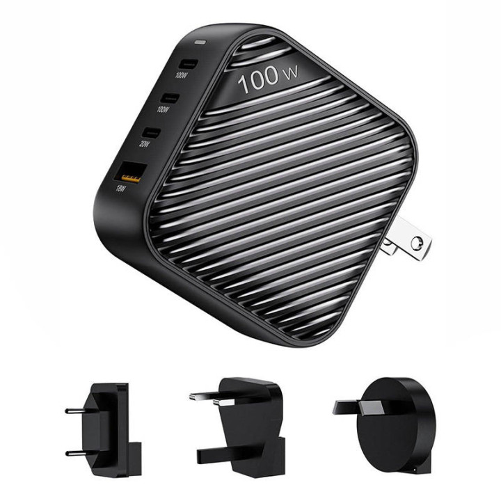 INVZI GanHub 3x USB-C + USB sienas lādētājs, 100 W, ES/AK/AU/ASV (melns)