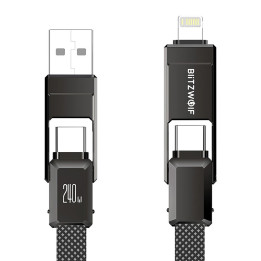 Blitzwolf BW-HDC7 4-in-1 USB+C+Lightning kabelis 240W 1,2m (melns)