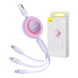 Baseus Bright Mirror 3, USB trīs vienā kabelis mikro USB / USB-C / Lightning 66 W / 2A 1,1 m (violeta)
