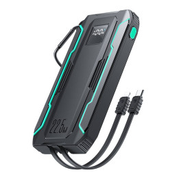 Powerbank Joyroom JR-L017 10000mAh, 22,5W, ar Lightning + USB-C kabeli (melns)