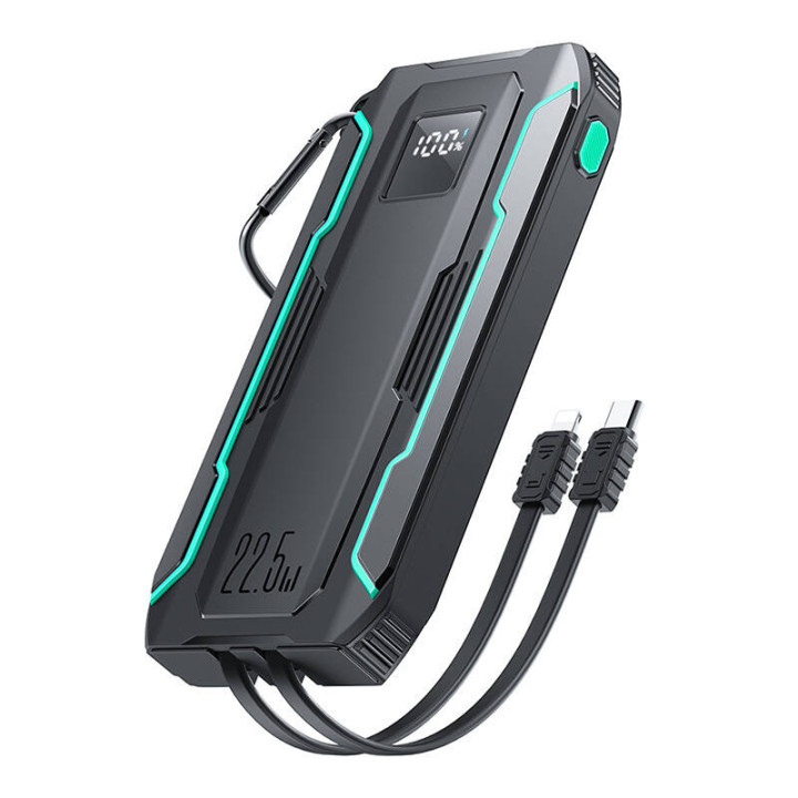 Powerbank Joyroom JR-L017 10000mAh, 22,5W, ar Lightning + USB-C kabeli (melns)