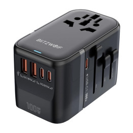 Blitzwolf BW-TA2 5-in-1 ceļojuma adapteris 2xUSB PD + 2xC QC + C GaN 100W