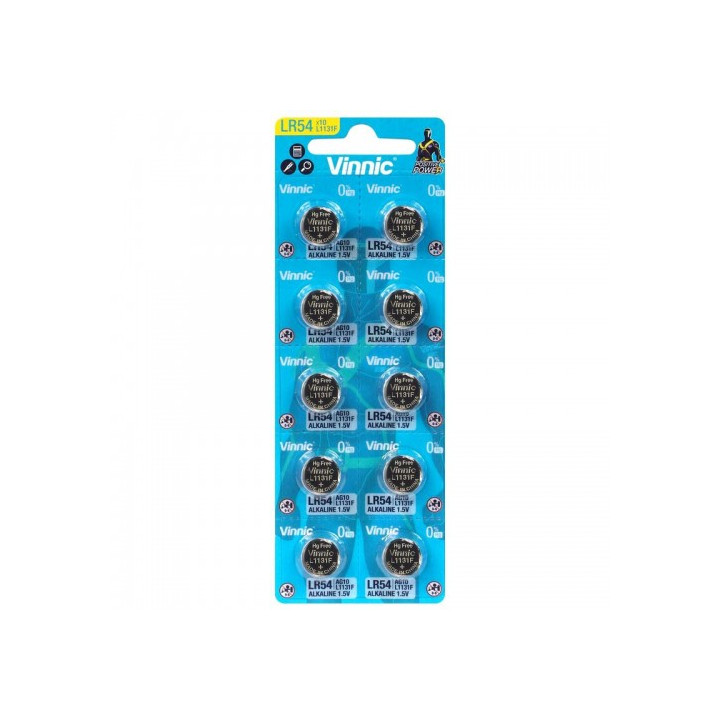 Vinnic L1131 LR54 189 RW89AG10 KA54 LR1130 L1131 V10GA 68mAh 1.5V Alkaline Baterijas 10 gab.