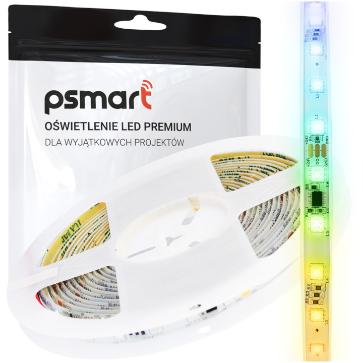 PSMART Adrešu LED lente 24V RGBIC WS2811 IP65 10mm 60led/m 5m