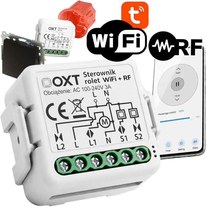 OXT moduļa mini rullo žalūziju kontrolleris, līstes slīpuma leņķis WiFi+RF TUYA