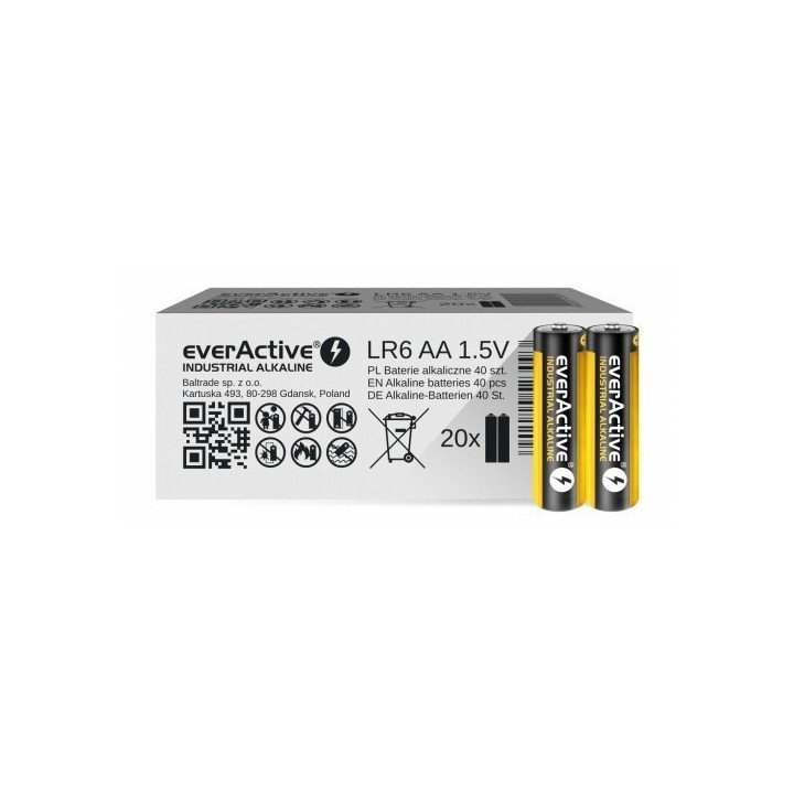 everActive Industrial Alkaline AA / LR6 / MN1500 1.5V 2700mAh akumulatori, 40 gab.