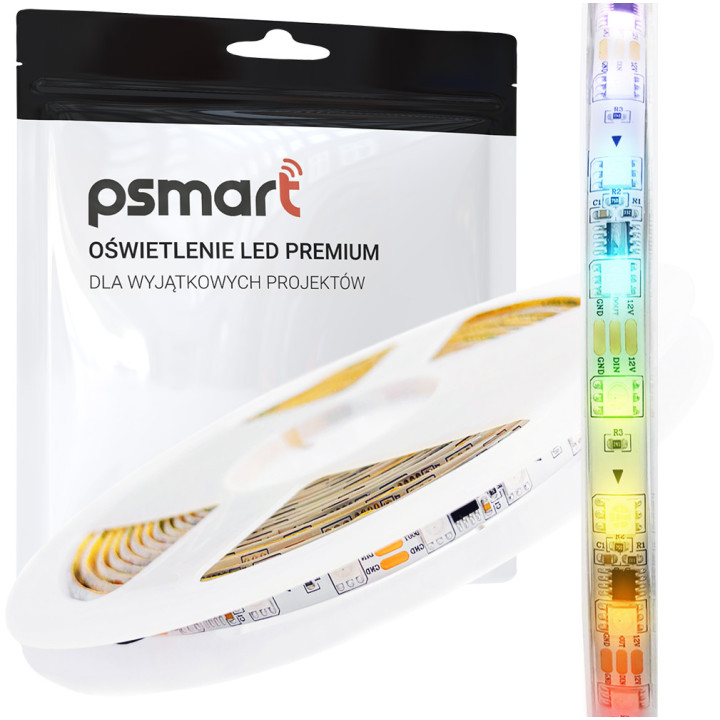 PSMART Adrešu LED sloksne 12V RGBIC WS2811 IP65 10mm 60led/m 5m