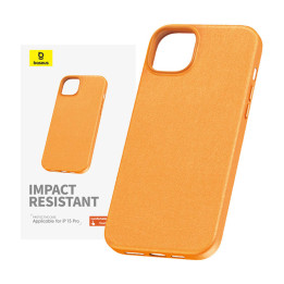 Tālruņa maciņš iPhone 15 ProMax Baseus Fauxther Series (oranžs)