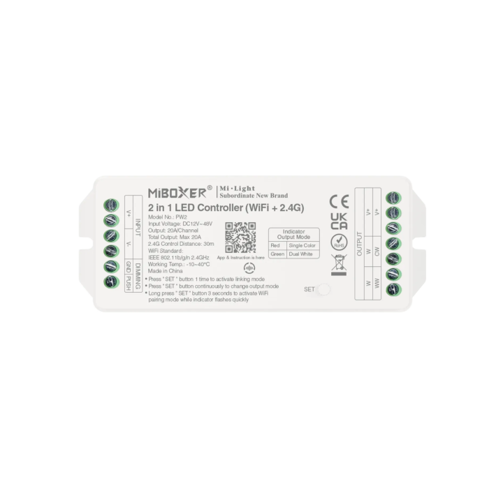 2-in-1 MONO/CCT kontrolieris 12–48V 20A WiFi+2,4G PW2