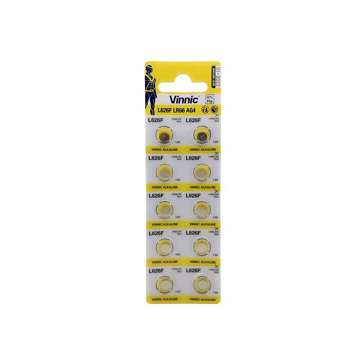 Vinnic L626F / AG4 / LR66 1.5V 19mAh Alkaline pulksteņa baterijas 10 gab.