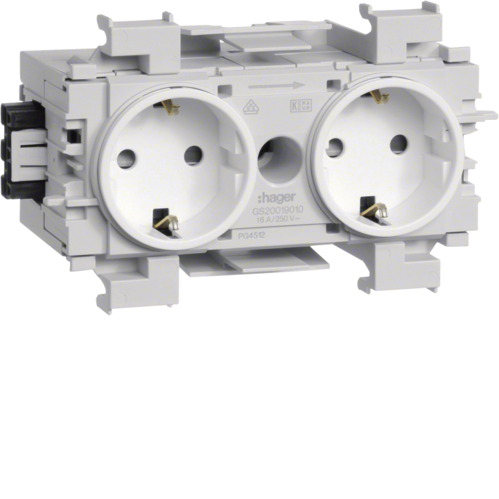Hager GD20019016 Smart Socket-Outlet DK 2-Gang priekšējais stiprinājums