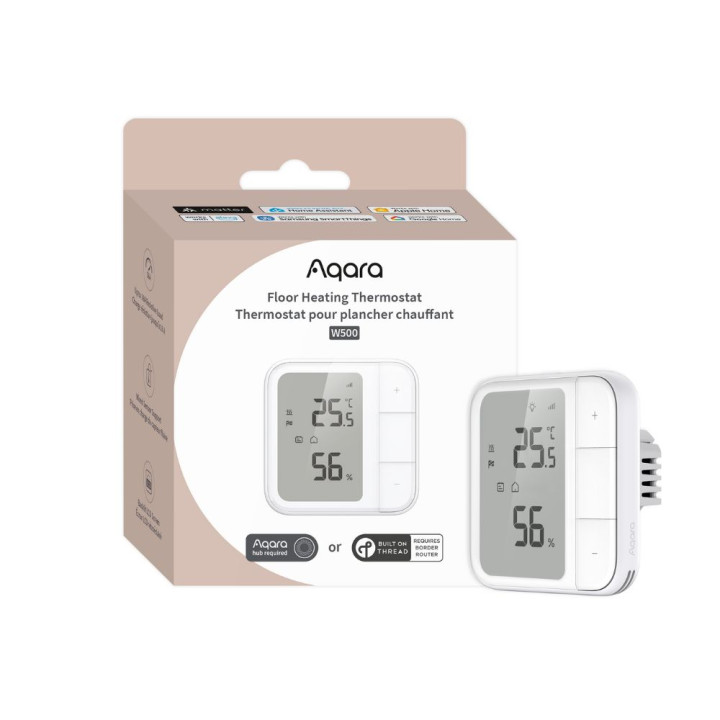 Aqara UT-A01D W500 viedais grīdas apsildes termostats – Zigbee/Thread, Wi-Fi, Matter, 16A, balts