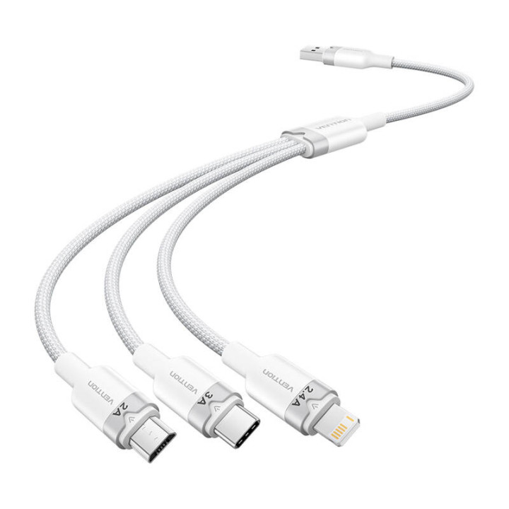 Кабель USB 2.0 А на 3в1 3А Vention CTPWG 1.5M (белый)