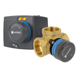 AFRISO ARV 485 + ARM 343 komplekts: 4 virzienu maisīšanas vārsts ar izpildmehānismu, DN32, Rp 1 1/4", Kvs 18, 230 V, 6 Nm, 120 s